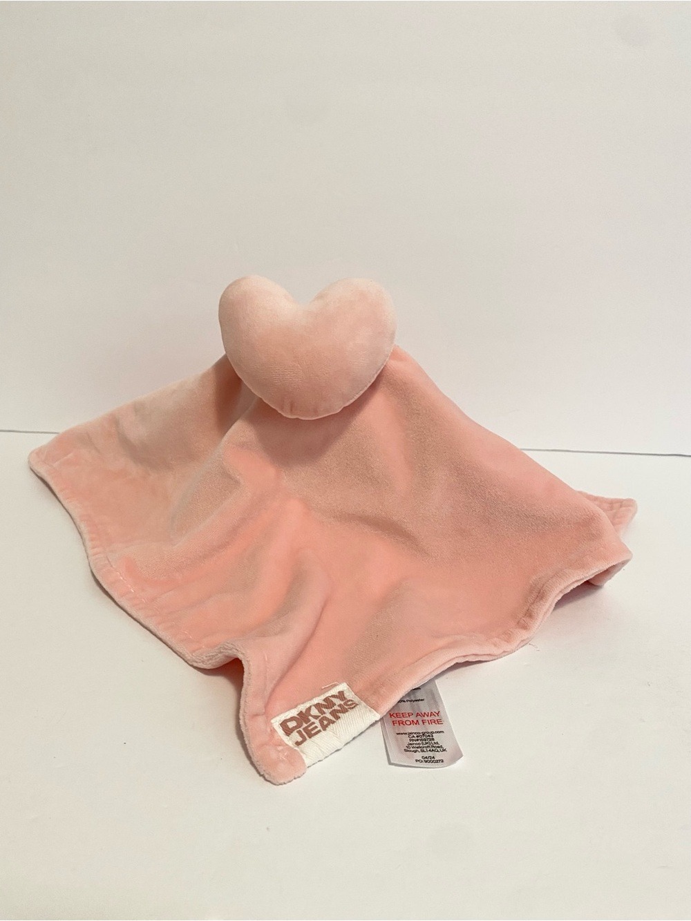 DKNY Jeans Pink Heart Lovey Baby Girl Security Blanket Infant Soft Plush Toy